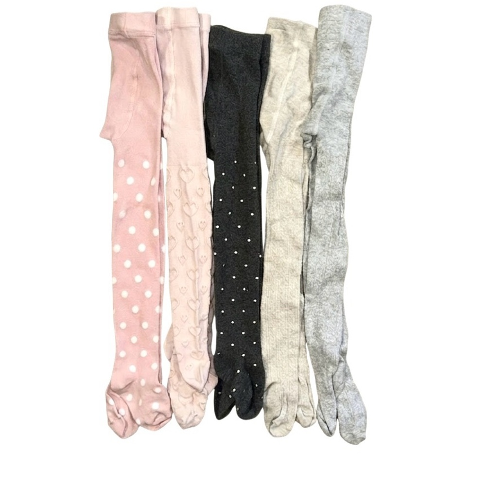 EUC Toddler Girl Cotton Tights Set Polka Dot, Heart Patterned Size 3-4T